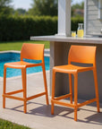 Set of Two 26" Taupe Heavy Duty Plastic Low Back Outdoor Counter Height Bar Chairs