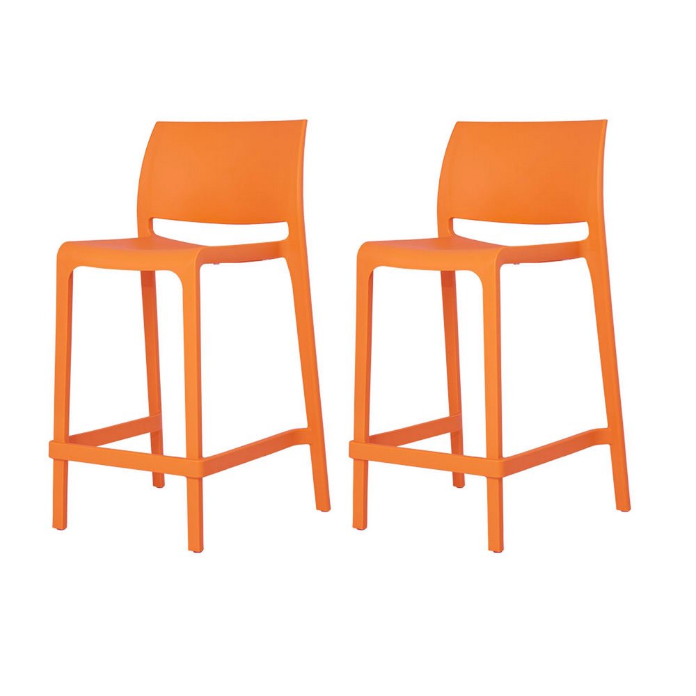 Set of Two 26" Taupe Heavy Duty Plastic Low Back Outdoor Counter Height Bar Chairs
