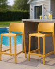 Set of Two 26" Taupe Heavy Duty Plastic Low Back Outdoor Counter Height Bar Chairs