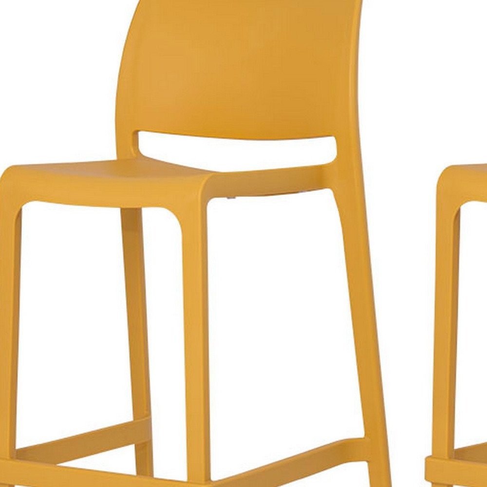 Set of Two 26" Taupe Heavy Duty Plastic Low Back Outdoor Counter Height Bar Chairs