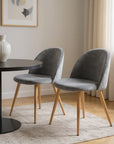 Set of Two Gray and Oak Velvet and Metal Dining Side Chairs