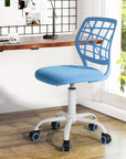 Blue and White Adjustable Height Swivel Rolling Office Chair