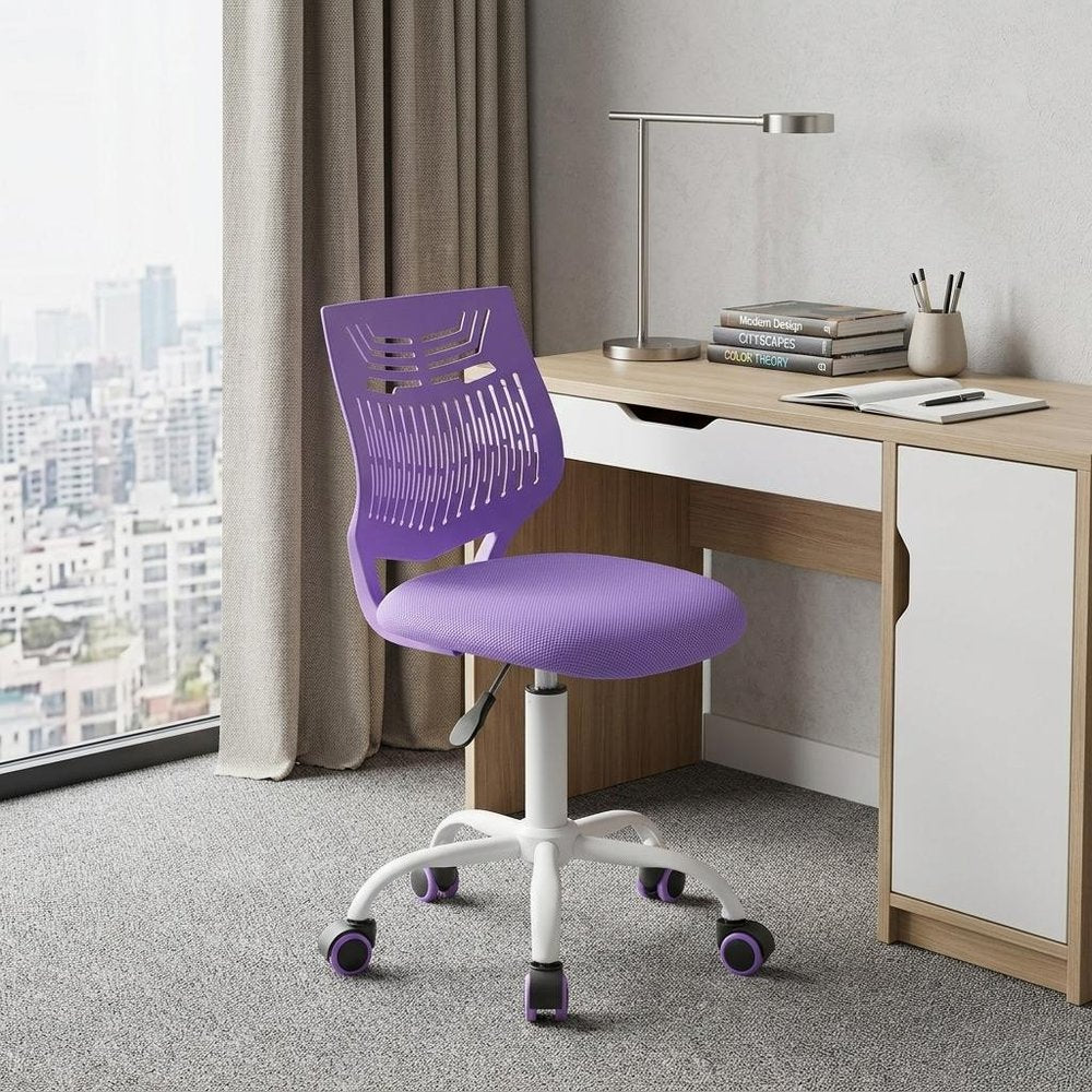 Turquoise and White Adjustable Height Swivel Rolling Office Chair