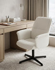 Off White and Black Boucle Adjustable Height Swivel Executive Office Chair