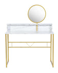 41" White And Gold Faux Marble and Steel Vanity Table with Mirror