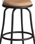 Set of Two 29" Brown And Black Microfiber And Fabric And Metal Low Back Bar Height Swivel Bar Chairs