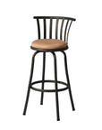 Set of Two 29" Brown And Black Microfiber And Fabric And Metal Low Back Bar Height Swivel Bar Chairs