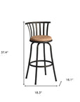 Set of Two 29" Brown And Black Microfiber And Fabric And Metal Low Back Bar Height Swivel Bar Chairs