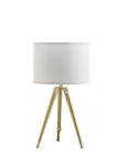 Gold Metal Adjustable Height Tripod Table Lamp With White Drum Shade