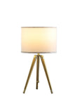 Gold Metal Adjustable Height Tripod Table Lamp With White Drum Shade