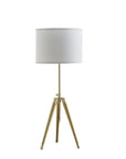 Gold Metal Adjustable Height Tripod Table Lamp With White Drum Shade