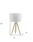 Gold Metal Adjustable Height Tripod Table Lamp With White Drum Shade