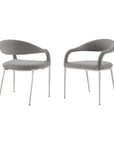 Set of Two Gray And Silver Upholstered Polyester Open Back Dining Arm Chairs