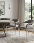 Set of Two Gray And Silver Upholstered Polyester Open Back Dining Arm Chairs