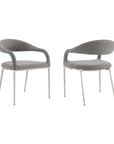 Set of Two Gray And Silver Upholstered Polyester Open Back Dining Arm Chairs