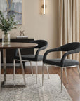 Set of Two Gray And Silver Upholstered Polyester Open Back Dining Arm Chairs