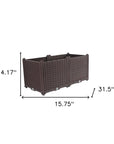 32" X 16" Dark Brown Heavy Duty Plastic Rectangular Self Watering Planter Box