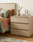 24" Natural Solid Wood Three Drawer Nightstand