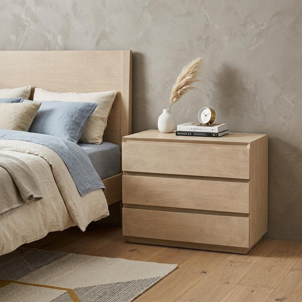 24" Natural Solid Wood Three Drawer Nightstand