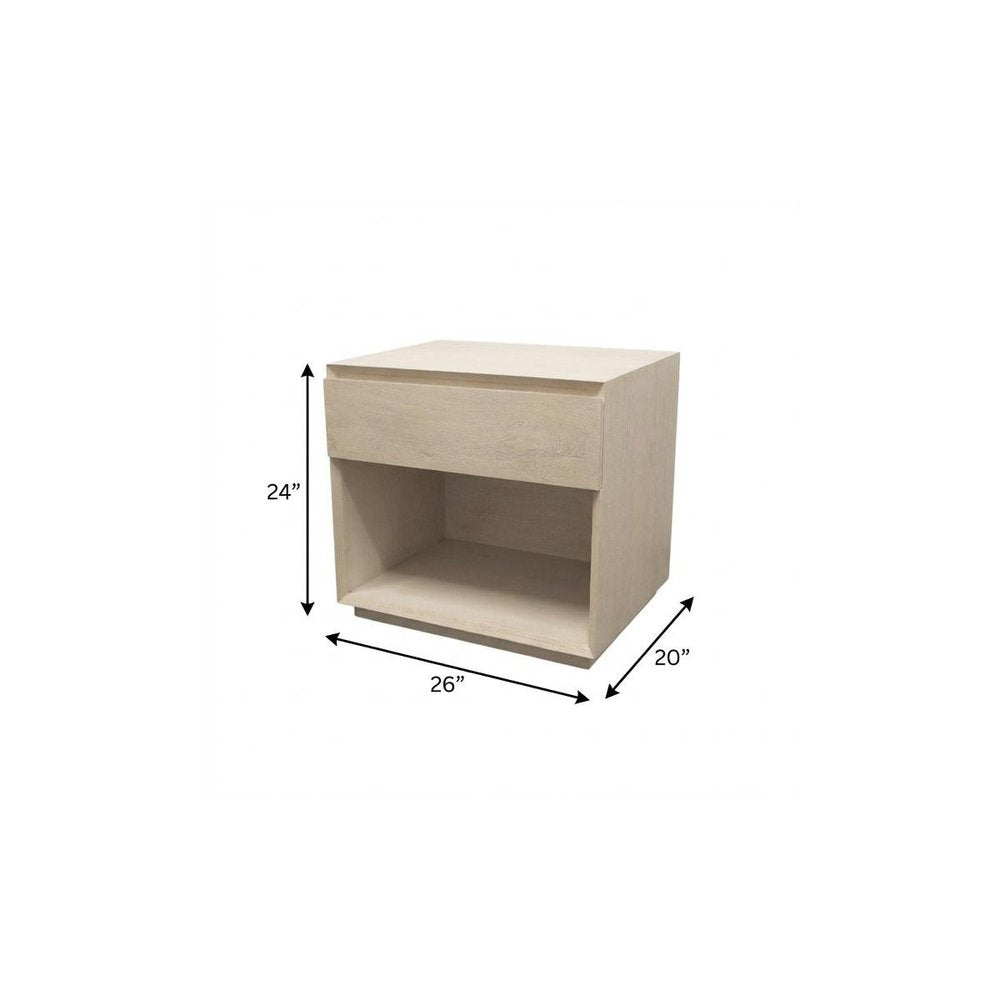 24" Natural Solid Wood One Drawer Nightstand