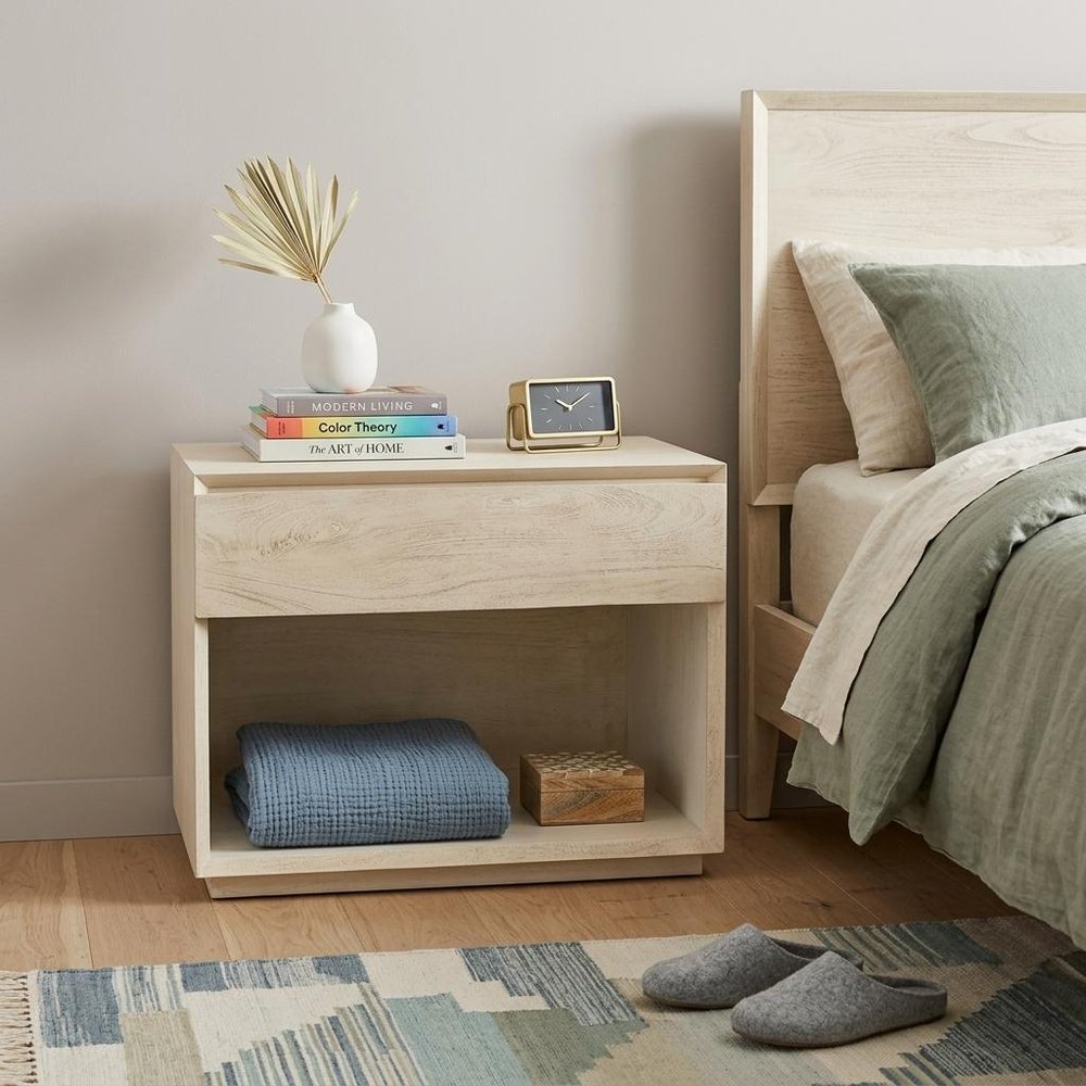 24" Natural Solid Wood One Drawer Nightstand