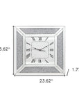 24" Silver Glass Silent Analog Square Wall Clock