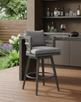 37" Gray Metal Swivel Outdoor Counter Height Bar chair with Footrest