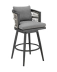 37" Gray Metal Swivel Outdoor Counter Height Bar chair with Footrest