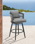 37" Gray Metal Swivel Outdoor Counter Height Bar chair with Footrest