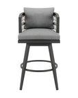 37" Gray Metal Swivel Outdoor Counter Height Bar chair with Footrest