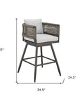 35" Light Gray Metal Swivel Low back Outdoor Counter Height Bar chair with Footrest