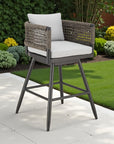 35" Light Gray Metal Swivel Low back Outdoor Counter Height Bar chair with Footrest