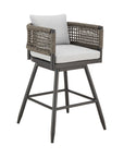 35" Light Gray Metal Swivel Low back Outdoor Counter Height Bar chair with Footrest