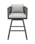 35" Light Gray Metal Swivel Low back Outdoor Counter Height Bar chair with Footrest