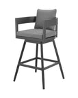 34" Dark Gray Metal Swivel Low back Outdoor Counter Height Bar chair with Footrest