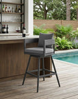 34" Dark Gray Metal Swivel Low back Outdoor Counter Height Bar chair with Footrest