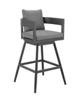 39" Dark Gray Metal Swivel Low back Outdoor Bar Height chair with Footrest
