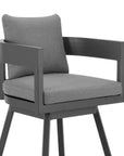 39" Dark Gray Metal Swivel Low back Outdoor Bar Height chair with Footrest