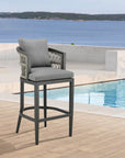 40" Gray Metal Outdoor Bar Height chair with Footrest