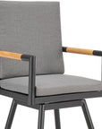 48" Dark Gray Metal Swivel Outdoor Bar Height chair with Footrest