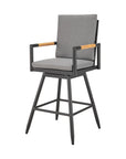 48" Dark Gray Metal Swivel Outdoor Bar Height chair with Footrest