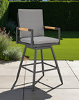 48" Dark Gray Metal Swivel Outdoor Bar Height chair with Footrest