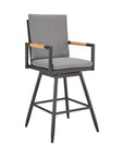 48" Dark Gray Metal Swivel Outdoor Bar Height chair with Footrest