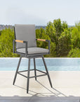 48" Dark Gray Metal Swivel Outdoor Bar Height chair with Footrest