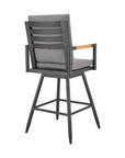 48" Dark Gray Metal Swivel Outdoor Bar Height chair with Footrest
