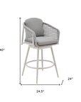 40" Light Gray Metal Swivel Outdoor Counter Height Bar chair with Footrest