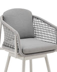 40" Light Gray Metal Swivel Outdoor Counter Height Bar chair with Footrest