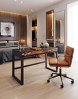 Brown and Black Adjustable Height Swivel Rolling Office Chair