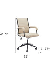 Beige and Black Adjustable Height Swivel Rolling Office Chair