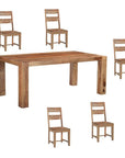 Seven Piece Brown Solid Wood Dining Set with Six Chairs